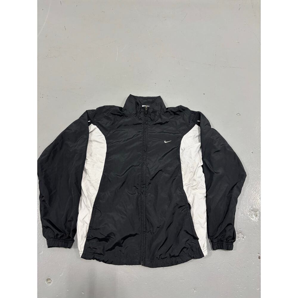 Nike Dri-Fit Windbreaker Jacket Men's Small Black White Full Zip Track Swoosh‎